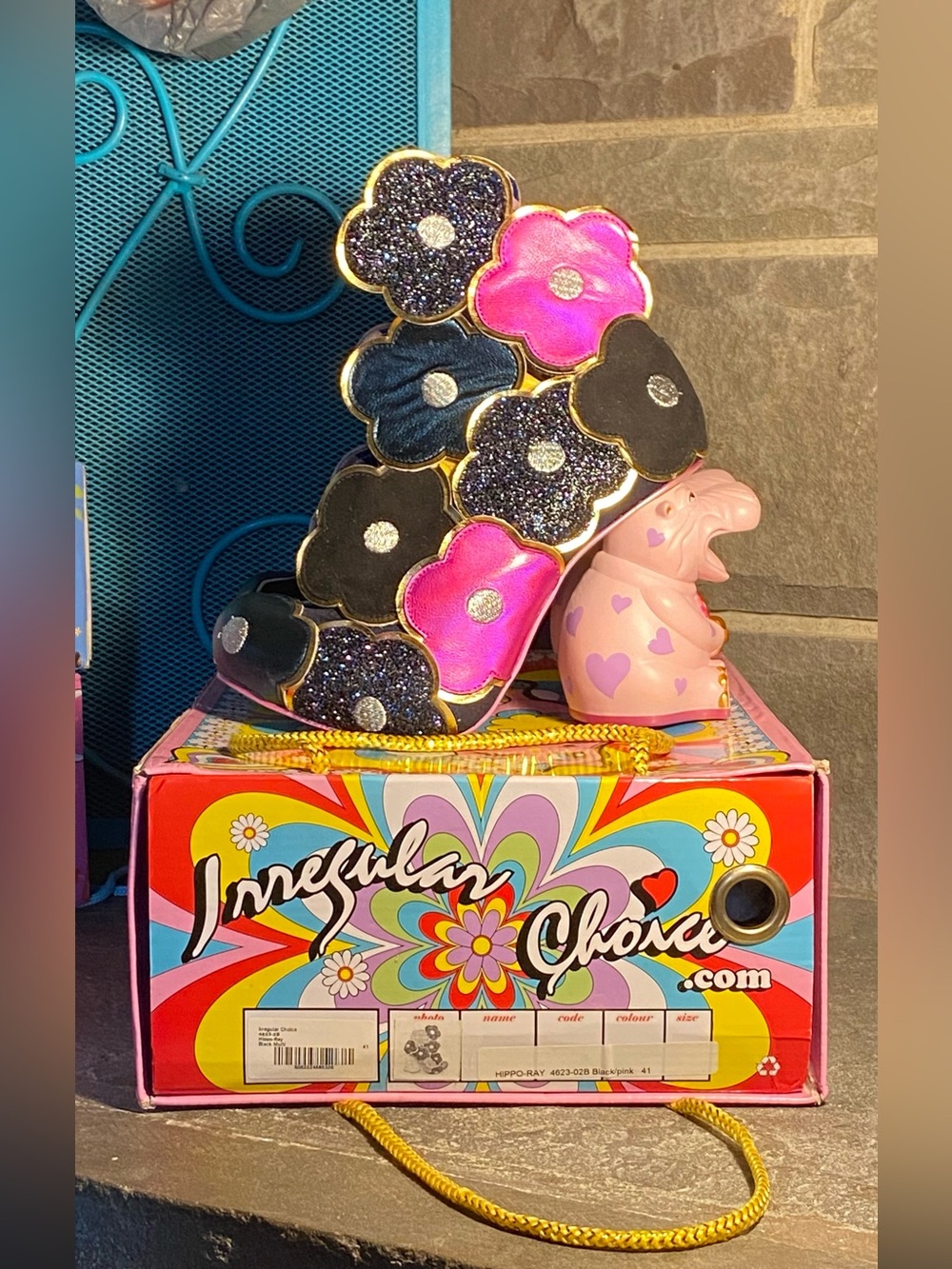 NIB Irregular Choice “Hippo-Ray”booties,sparkly flowers,pink Hippo heels,10 - Picture 14 of 16